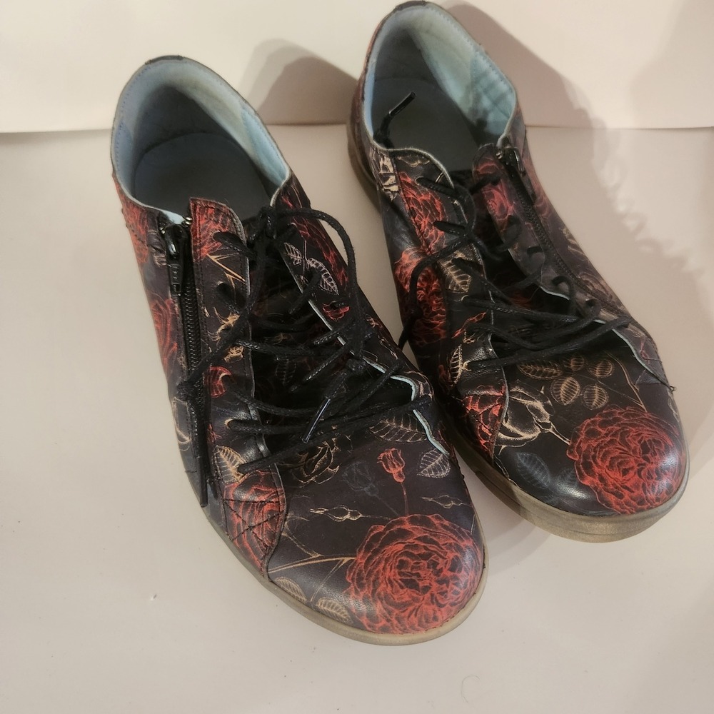CLOUD Floral Rose Lace Up Side‎ Zip Sneakers Shoes Women 41 Made in Portugal